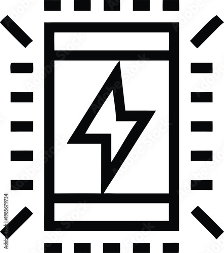 Modern battery power icon featuring a lightning bolt symbol and radiating energy pulses