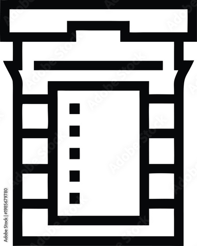 Modern black line icon representing a medicine prescription container for healthcare applications