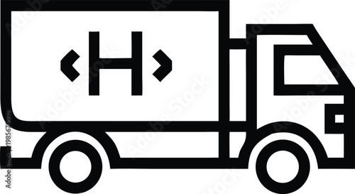 Modern delivery truck icon with HTML code symbol for technology and web development