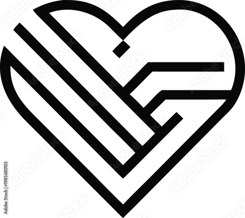 Modern Geometric Heart Shape Outline Symbolizing Love and Connection in a Minimalist Style