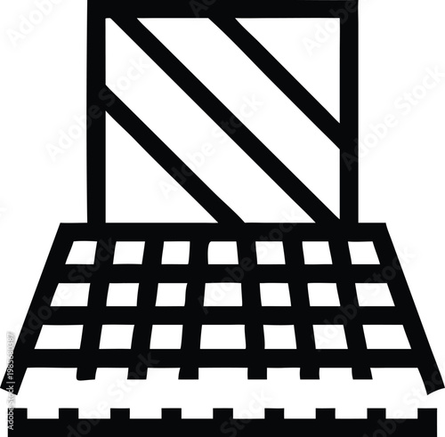 Modern laptop screen with diagonal stripes over keyboard grid design