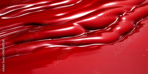 Abstract Crimson Liquid Texture with Reflections, Dynamic Surface, Macro Detail of Wavy Shiny Motion