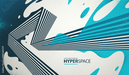 Blast of exploding lava over parallel lines in perspective vector abstract background, concept of order converting to chaos as entropy is rising, surreal fluid splash.