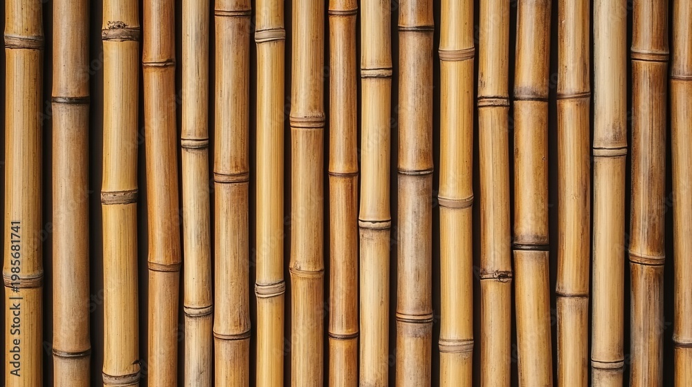 Naklejka premium Close-Up of Bamboo Surface Texture on Wall, Natural Brown Background for Eco-Friendly Design