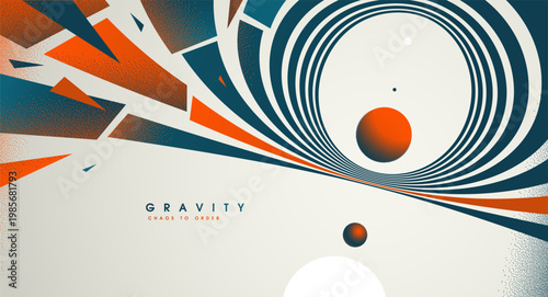 Visual interpretation of gravity and attraction, where chaos converges into order through force, motion, balance, and focused energy around a central core.