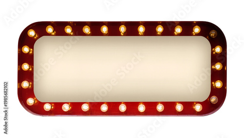 Rectangular marquee sign with illuminated bulbs, isolated on transparent background