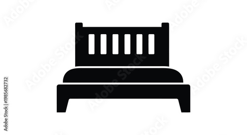 A simple black silhouette of a bed with a headboard and cushioned base minimalist design silhouette high quality