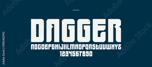 Bold simple sans serif display font for logos headers or slogans, vector thick and heavy geometric typeface, uppercase letters alphabet with numbers, poster and advertising.