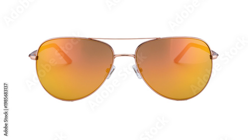 Εκτύπωση καμβά Rose gold aviator sunglasses with orange mirrored lenses, isolated on transparen