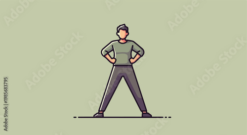 Flat vector illustration of a person standing confidently with hands on hips
