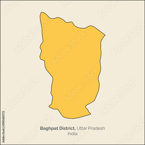 Baghpat district map of Uttar Pradesh, India. Vector, illustration.
