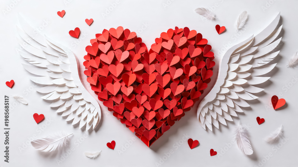 Fototapeta premium Heart with Wings, Valentine's Day Love Symbol