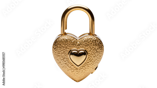 Tableau sur toile Golden heart-shaped padlock with textured surface, isolated on transparent backg