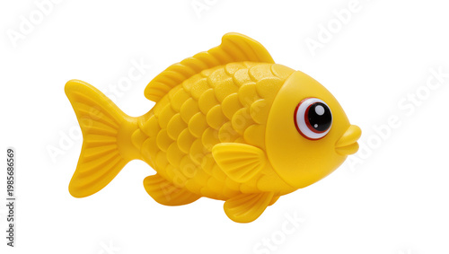 Photography Bright yellow plastic toy fish with large eyes, isolated on transparent backgrou