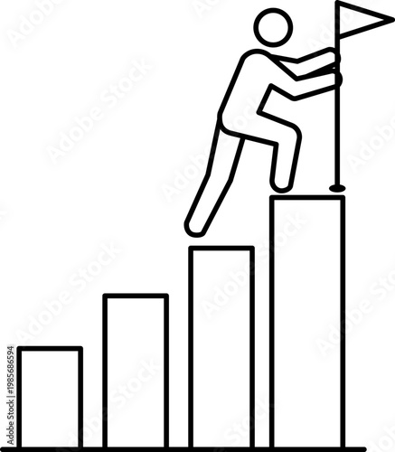 Goal Achievement Concept with Person Reaching Flag on Growth Bar Chart Icon