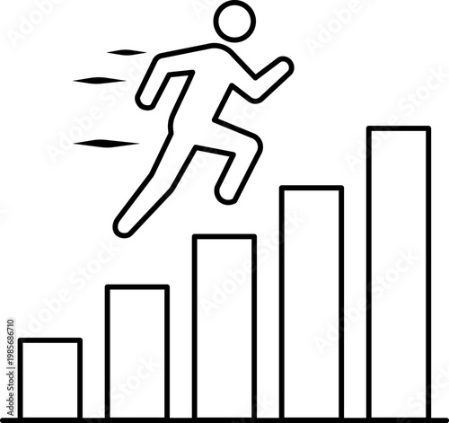 Fast Business Growth Concept with Running Person Climbing Bar Chart Line Icon