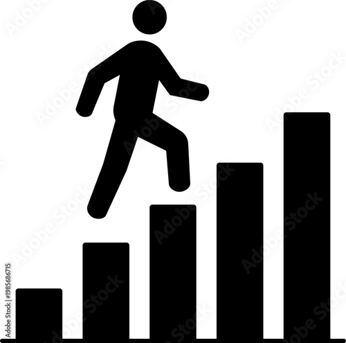 Business Growth Success Concept with Person Climbing Bar Chart Silhouette Icon