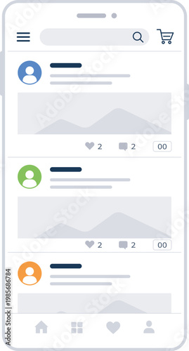 Social Media Mobile App UI with Feed and User Posts, Smartphone Interface Vector