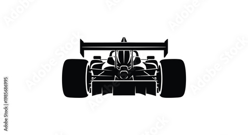 A striking front view of a formula one racing car detailed and powerfully designed in silhouette high quality