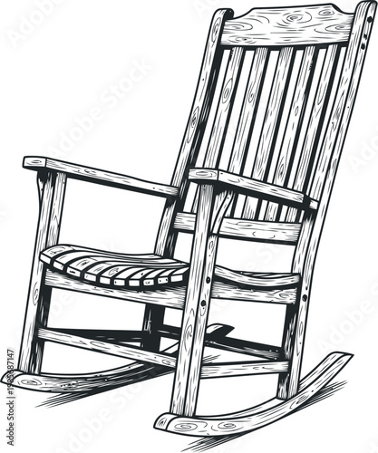 Classic wooden rocking chair with striped cushion illustration