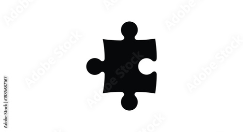 A single black puzzle piece is isolated on a white background representing connection and completion silhouette high quality