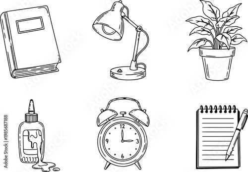 Hand drawn study and office supplies on a light background