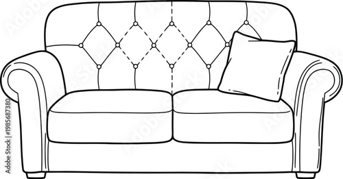 Elegant chesterfield style sofa with tufted back and rolled arms