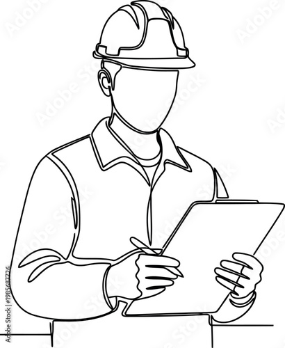 Construction worker holding clipboard inspecting site safety