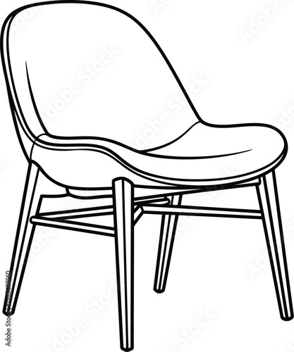 Sketch of a modern upholstered dining chair with wooden legs
