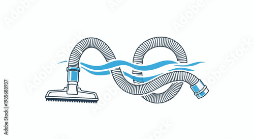 Stylized illustration of a vacuum cleaner hose intertwined with blue waves