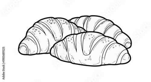 A simple line drawing featuring three croissants arranged in a cluster