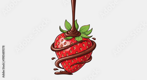 Delicious red strawberry dipped in flowing chocolate syrup