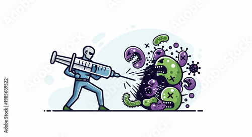 Doctor fighting viruses with syringe