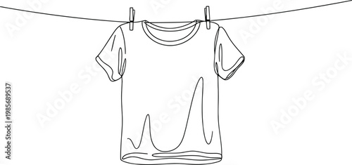 Simple line drawing of a t shirt drying on a clothesline