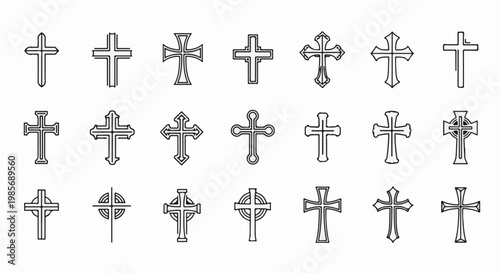 Collection of various cross designs, black outlines on white