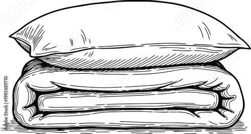Hand drawn sketch of a pillow and folded duvet