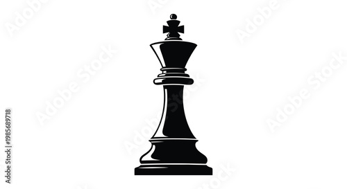 A striking black silhouette of a chess king stands prominently against a plain white background silhouette high quality