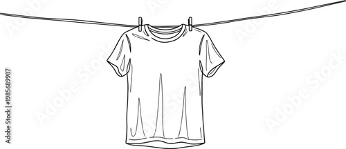 Simple sketch of a white t shirt drying on a clothesline