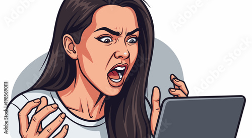 Frustrated woman yelling at a laptop