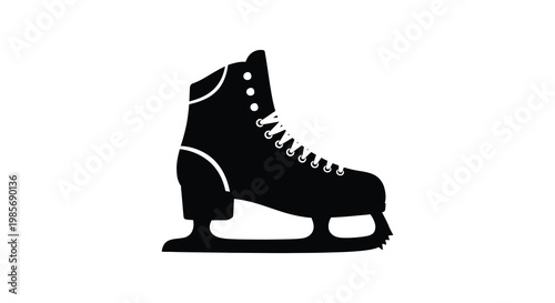 A striking black silhouette depicts a single ice skate showcasing its classic design and form silhouette high quality