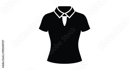 A stark black silhouette of a woman s business attire including a collared shirt and tie silhouette