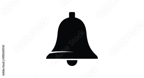A stark black silhouette of a classic bell shape is prominently displayed against a plain white background silhouette