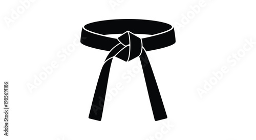 A striking black belt neatly tied with a prominent knot presented as a bold silhouette high quality professional
