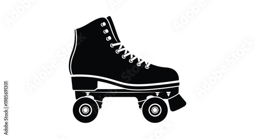 A striking black silhouette showcases a vintage pair of quad roller skates with detailed lacing silhouette high quality