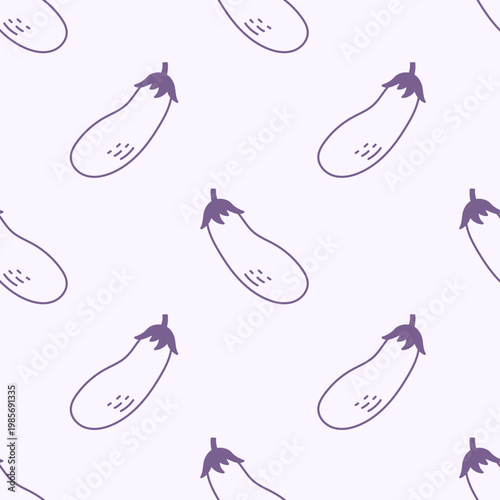 Eggplant Purple Seamless Pattern. Hand Drawn violet Aubergine Vegetable single doodle icon repeat background. Sparse minimal Food vector illustration