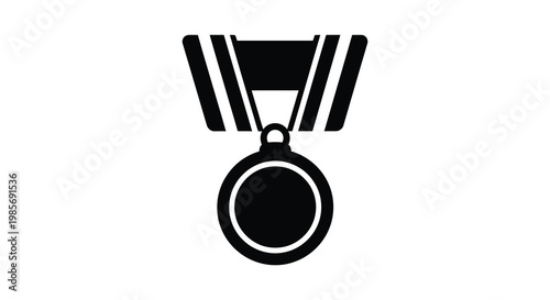 A stark black silhouette of a military medal with a ribbon representing honor and achievement silhouette high quality