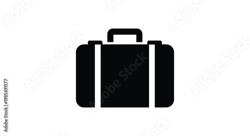 A simple black graphic displays the outline of a classic briefcase suggesting travel and business silhouette high quality