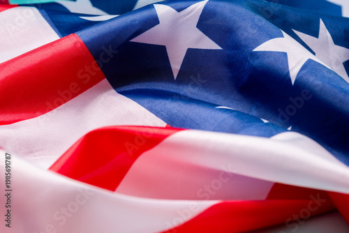 Konstfotografi Close Up Waving American Flag, Stars and Stripes Independence Theme