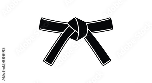 A simple black belt tied in a knot laid flat against a white background a striking silhouette