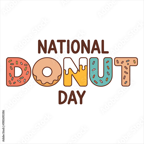 Festive National Donut Day Celebration Text with Colorful Glazed Lettering